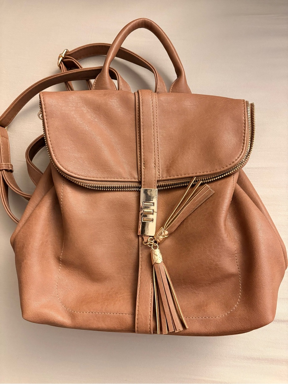 Women's Tan Leather Backpack Purse - Stylish Everyday Bag (Francesca’s)